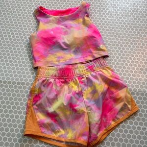 bcg  Girls Pink and Yellow Tie-Dye Athletic Shorts. Dance Gymnastics Size S (7)